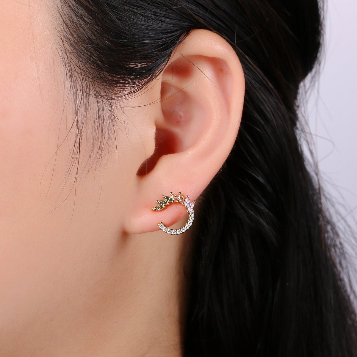 Dainty Marquise CZ Stud Earrings Multi Color Cz Stone for Hoop Earring 13mm Hoop P-030 - DLUXCA