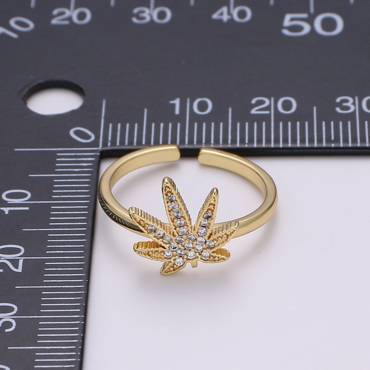 Dainty Mary Jane Ring | Studded Cannabis Ring | Marijuana Ring | Cubic Gold Filled Open Ring Adjustable Ring Gift | Weed Ring | For Woman R331 - DLUXCA