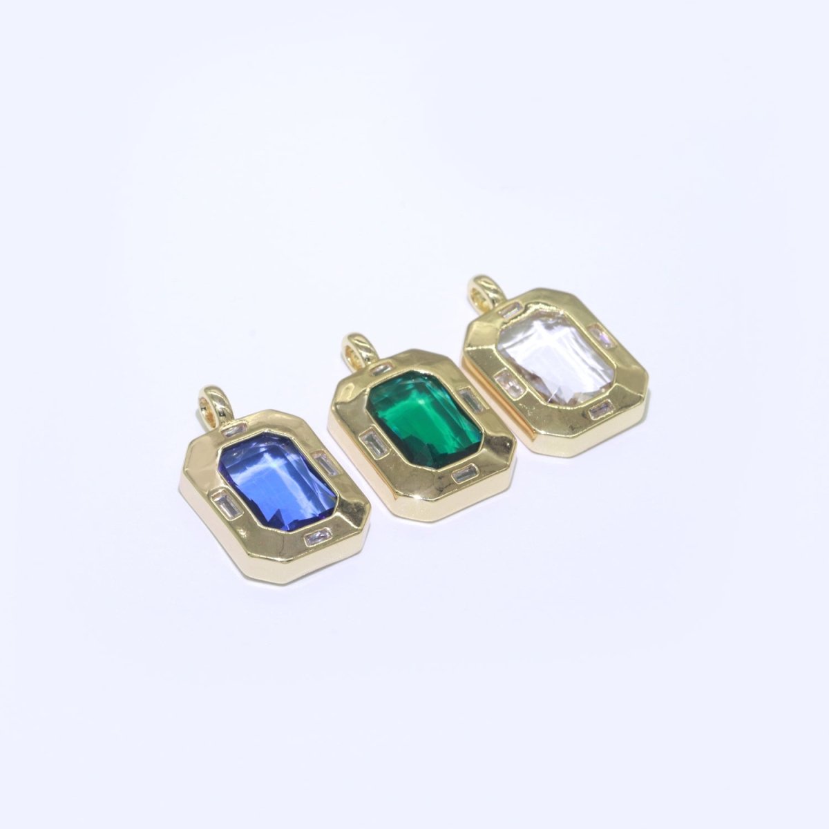 Dainty Medallion Charm Octagon Shape Pendant, 14K Gold Filled CZ Cubic Zirconia Clear Blue Green Charm for Necklace Bracelet Component J-900~J-902 - DLUXCA