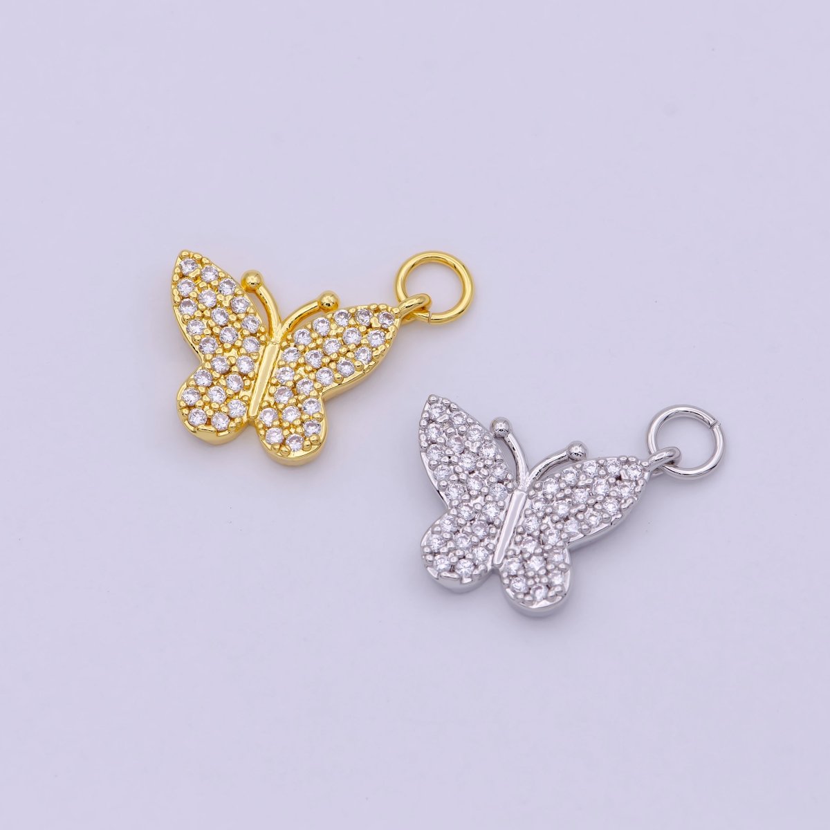 Dainty Micro Pave Butterfly Charm Rhodium White Gold Butterfly Pendant for Necklace Bracelet Earring Charm Jewelry Making Supply, C-487 - DLUXCA