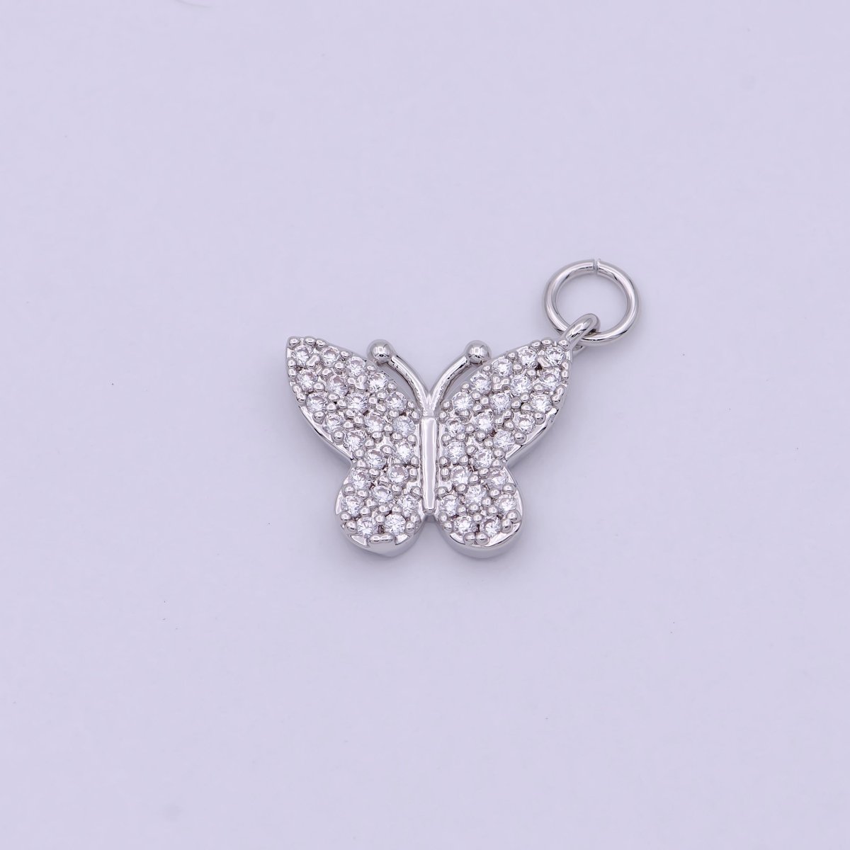 Dainty Micro Pave Butterfly Charm Rhodium White Gold Butterfly Pendant for Necklace Bracelet Earring Charm Jewelry Making Supply, C-487 - DLUXCA