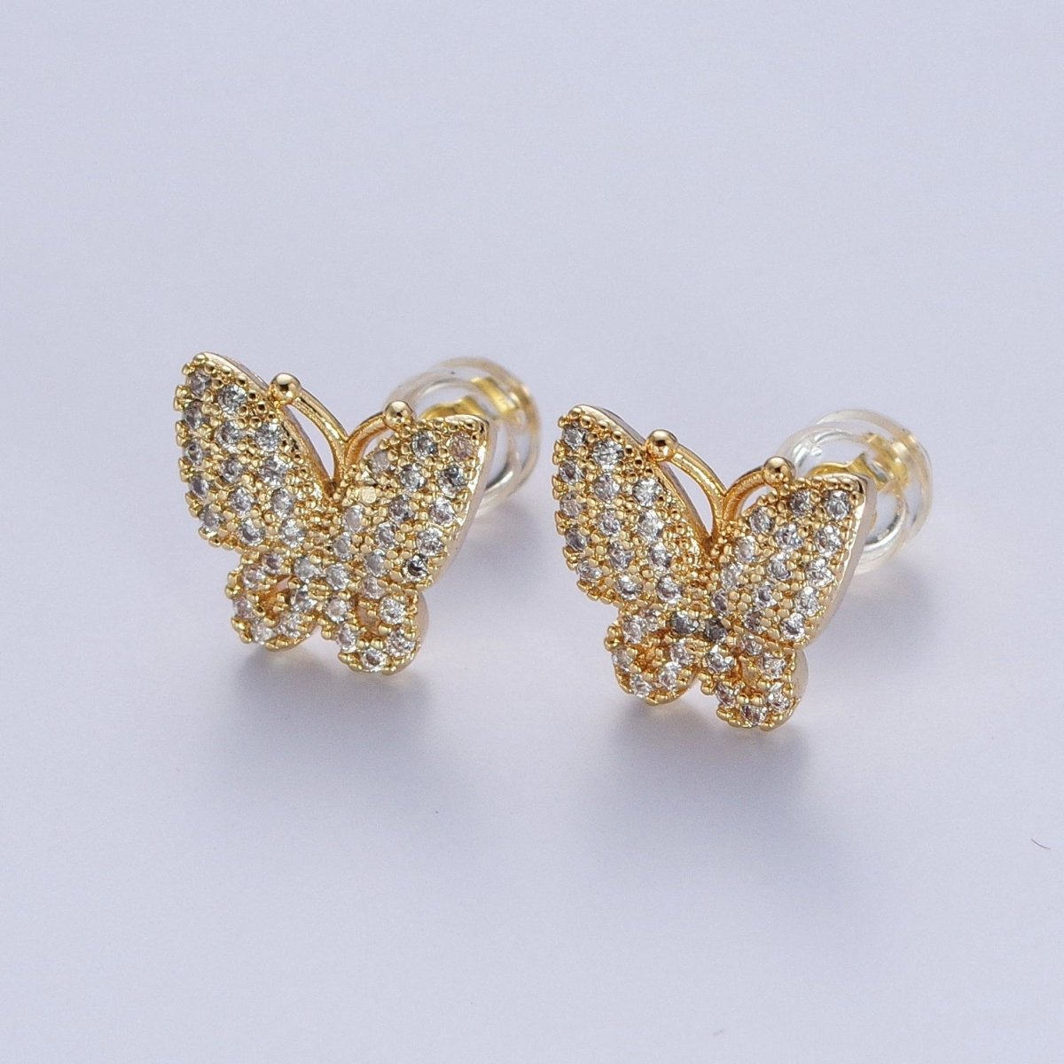 Dainty Micro Pave Cubic Zirconia Gold Butterfly Mariposa Stud Earrings | X-821 - DLUXCA