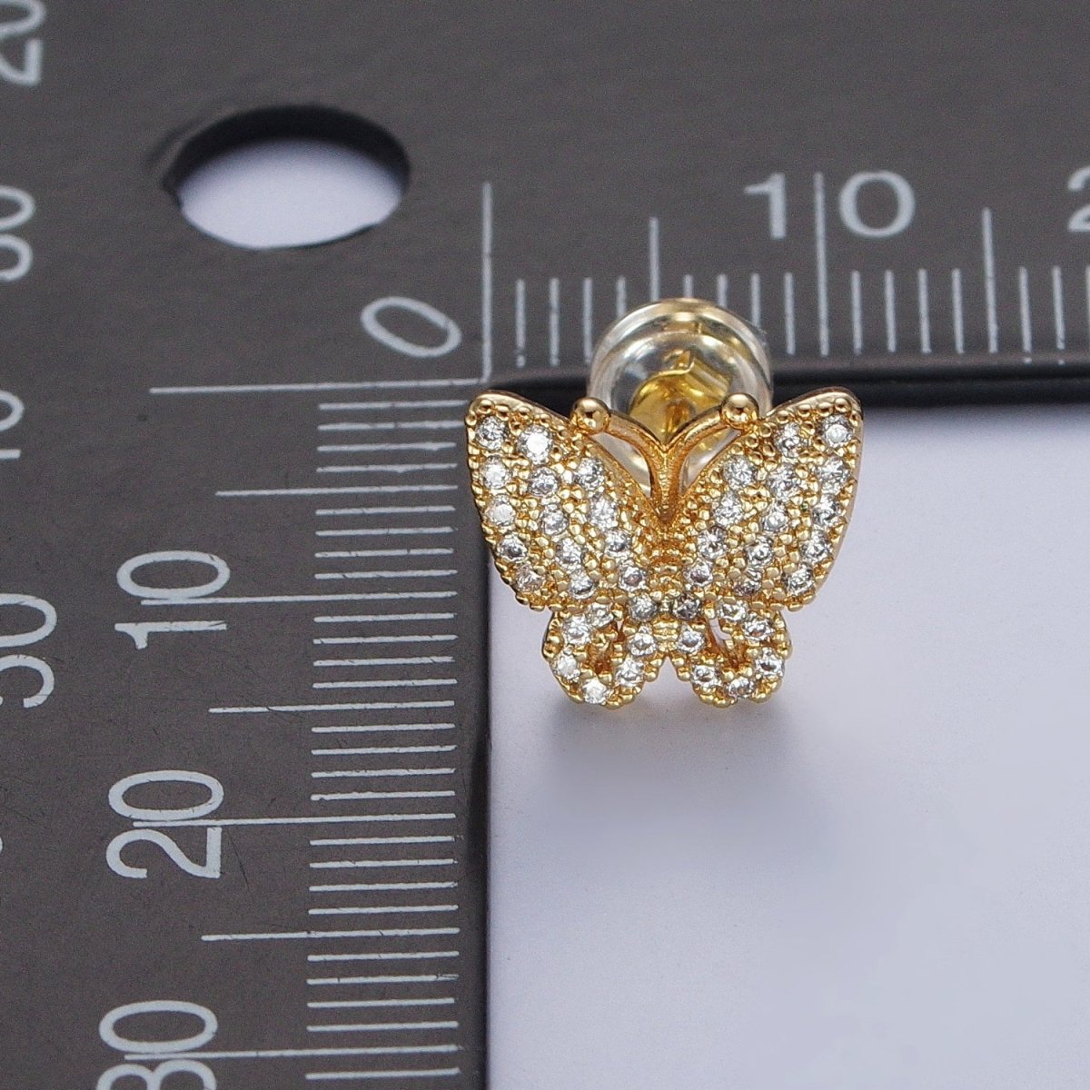 Dainty Micro Pave Cubic Zirconia Gold Butterfly Mariposa Stud Earrings | X-821 - DLUXCA