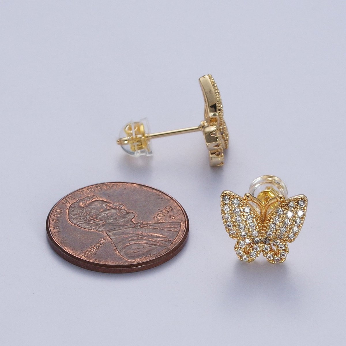 Dainty Micro Pave Cubic Zirconia Gold Butterfly Mariposa Stud Earrings | X-821 - DLUXCA