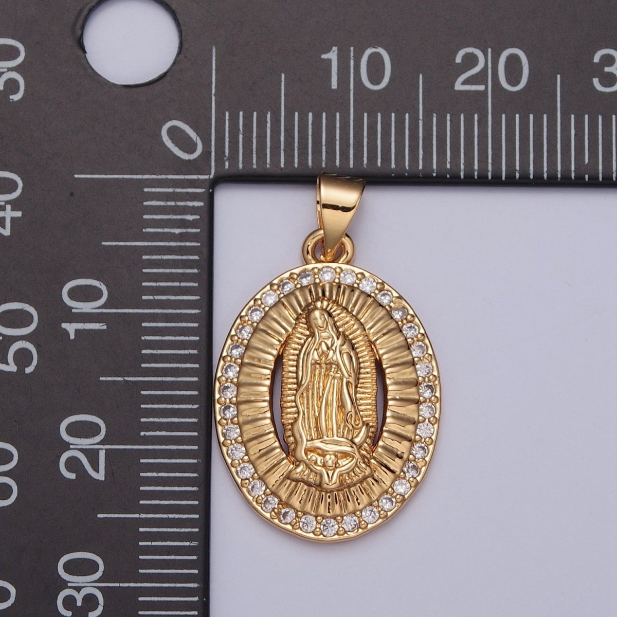 Dainty Micro Pave Cubic Zirconia Mother Virgin Mary Pendant, Gold Religious Pendant For Jewelry Makin H-695 - DLUXCA