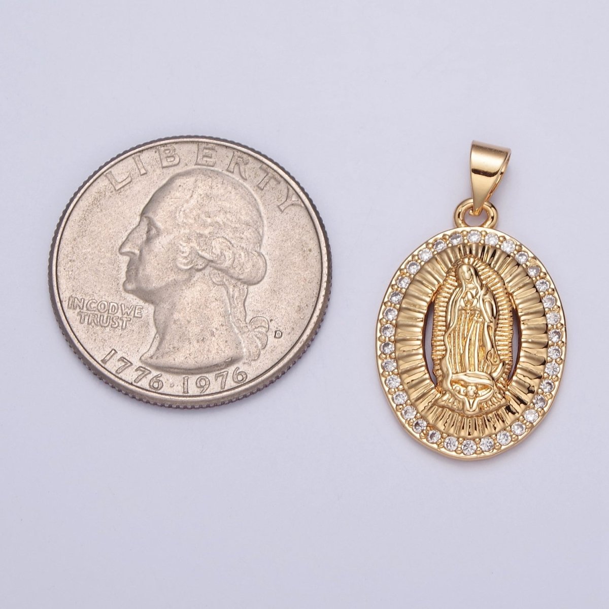 Dainty Micro Pave Cubic Zirconia Mother Virgin Mary Pendant, Gold Religious Pendant For Jewelry Makin H-695 - DLUXCA