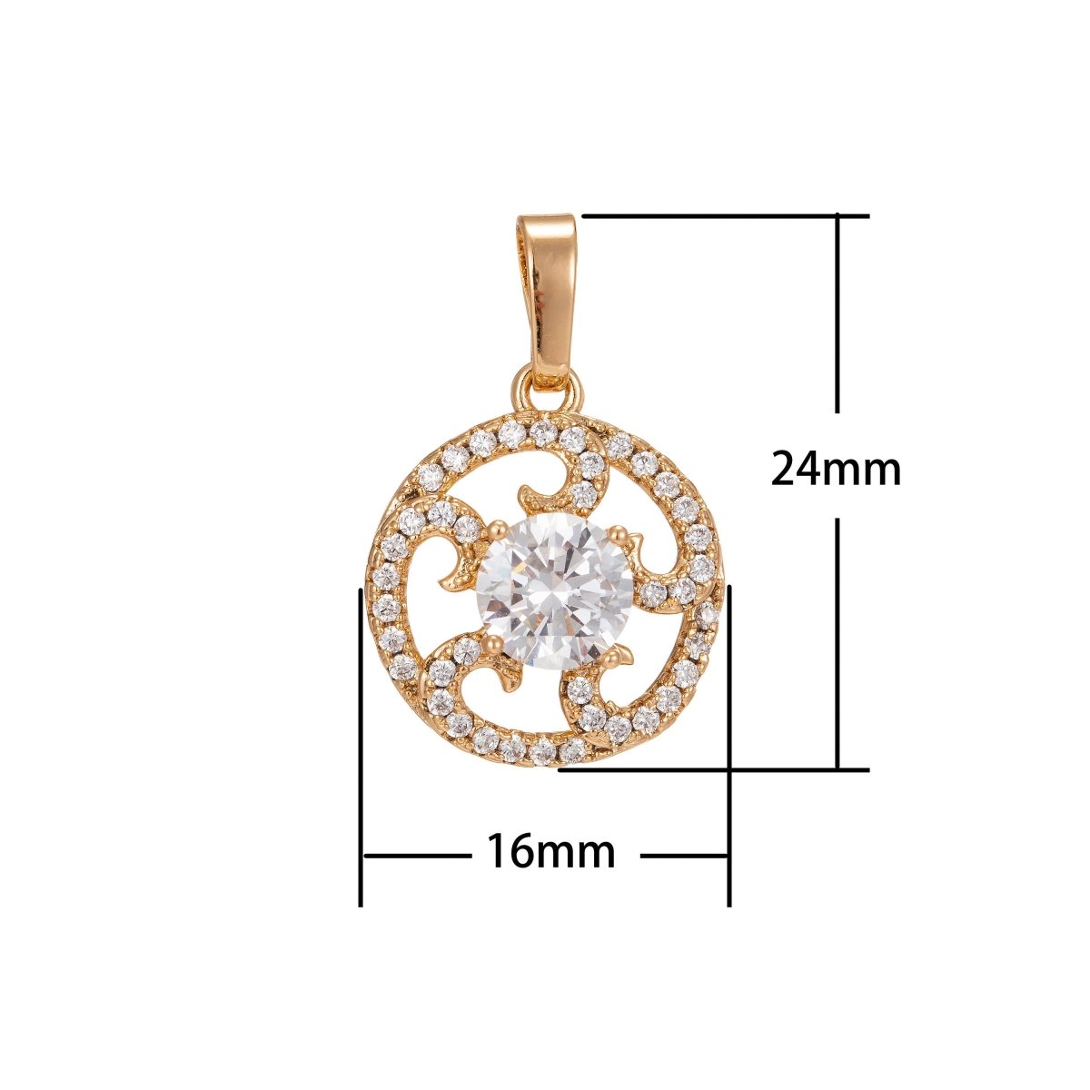 Dainty Micro Pave Gold Filled Sun Burst Charm 24x16mm, Cubic Zirconia PENDANT Charm For Necklace Making, Jewelry Component Supply I-243 - DLUXCA