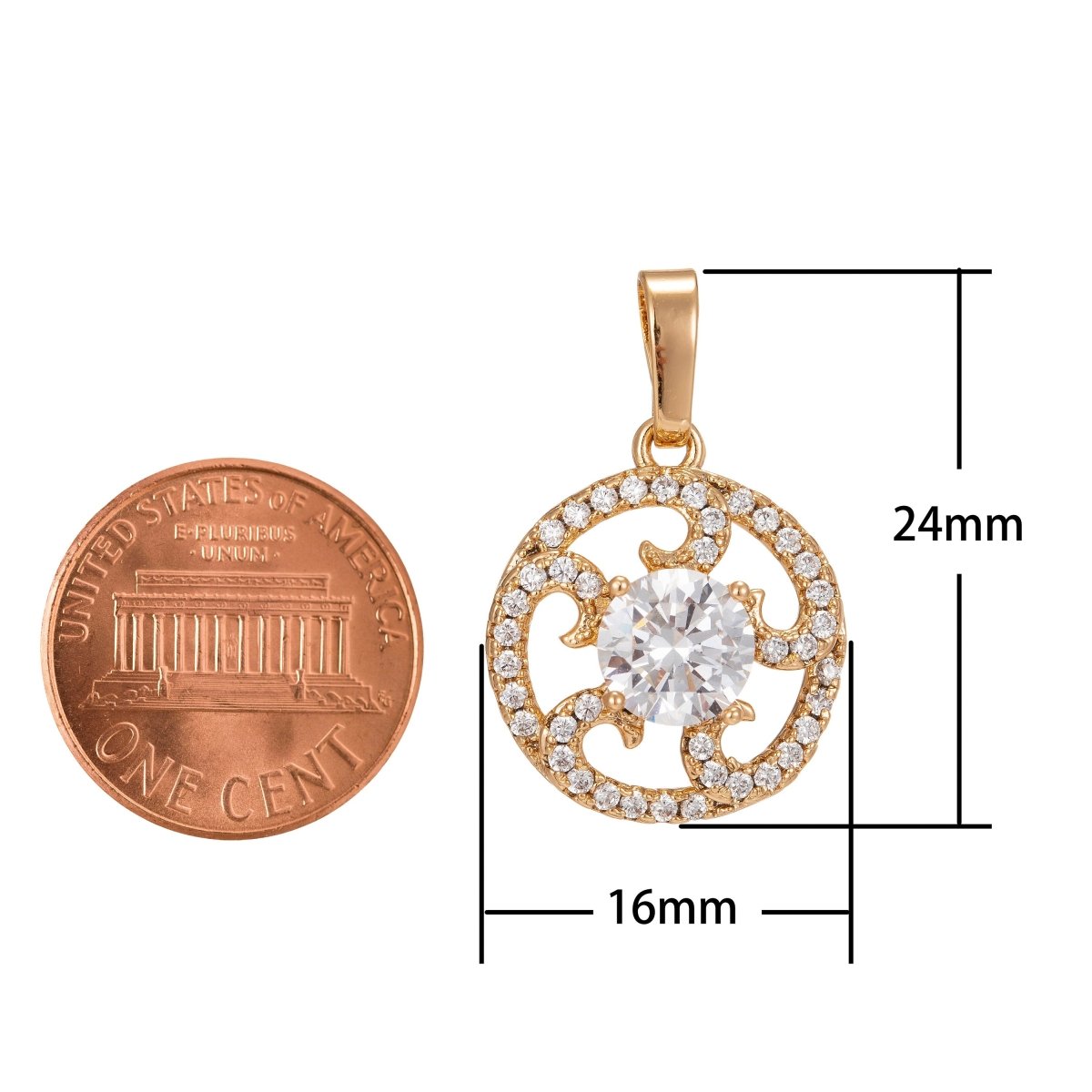 Dainty Micro Pave Gold Filled Sun Burst Charm 24x16mm, Cubic Zirconia PENDANT Charm For Necklace Making, Jewelry Component Supply I-243 - DLUXCA