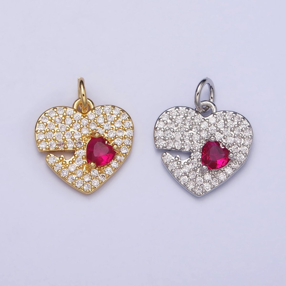 Dainty Micro Pave Heart Charm in Gold Silver CZ Pendant AC666 AC667 - DLUXCA