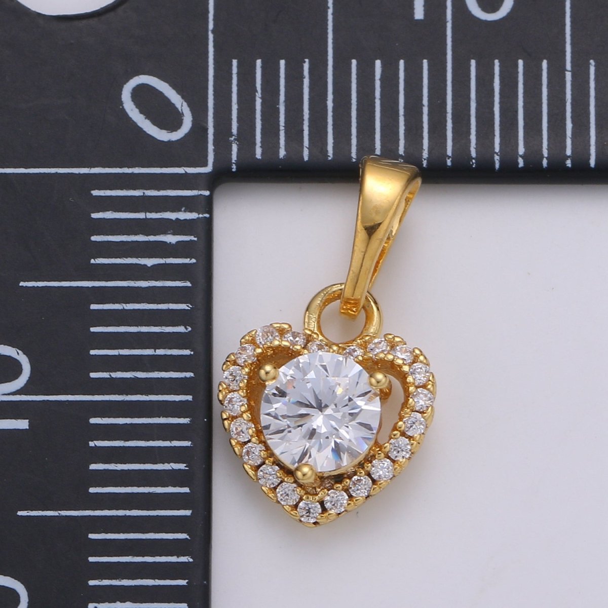 Dainty Micro Pave Heart Pendant with Big Clear CZ, Cubic Zirconia Solitaire Love Charm for Valentine Jewelry Gift Making Supply Necklace J-223 - DLUXCA