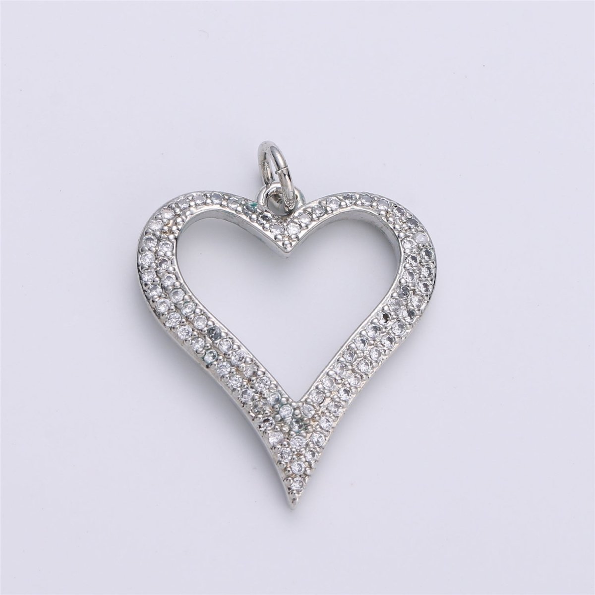 Dainty Micro Pave Pendant Silver Floating Open Heart Charm I-611 - DLUXCA