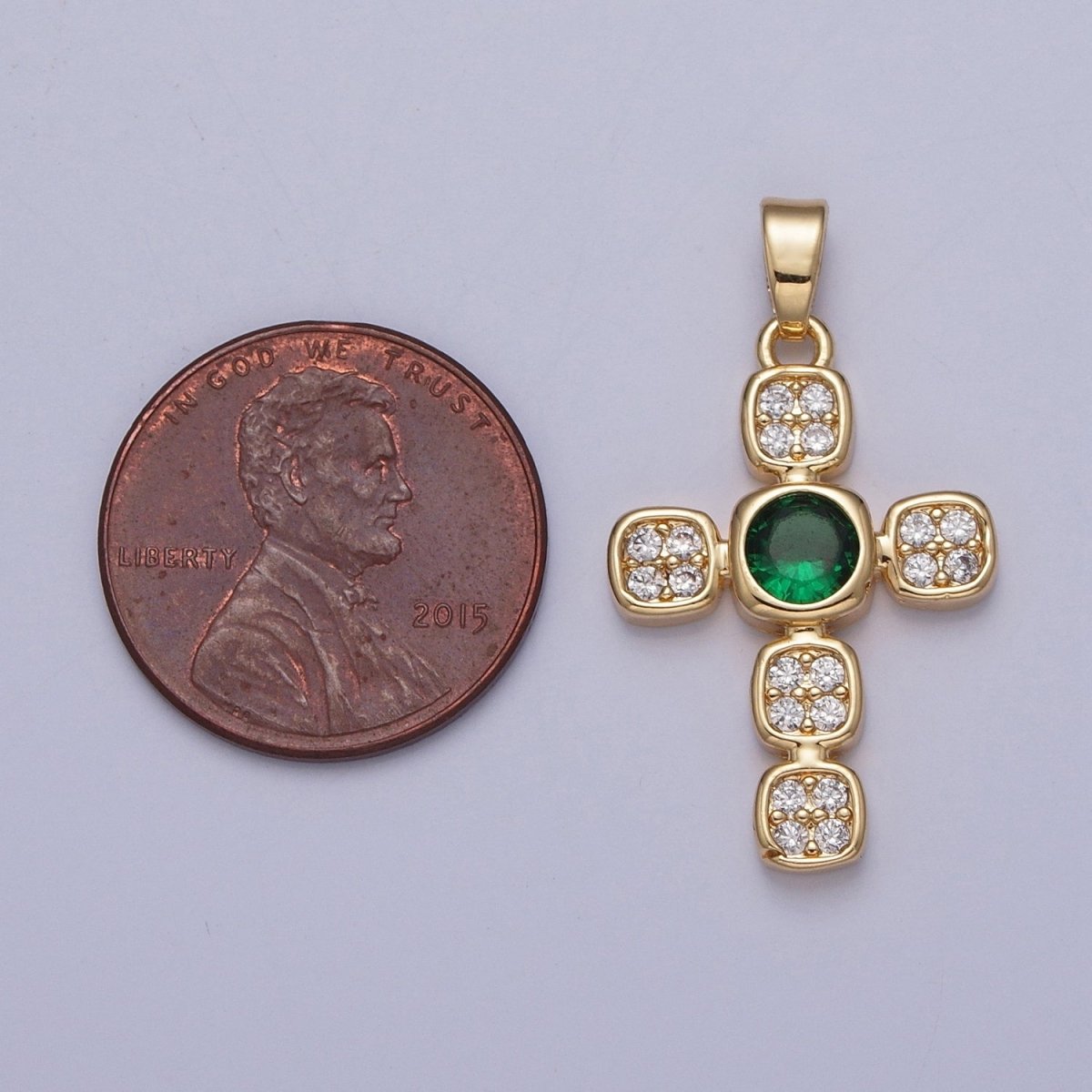 Dainty Micro Pave Religious Pendant with Green/Clear Cubic Zirconia X-313 X-314 - DLUXCA