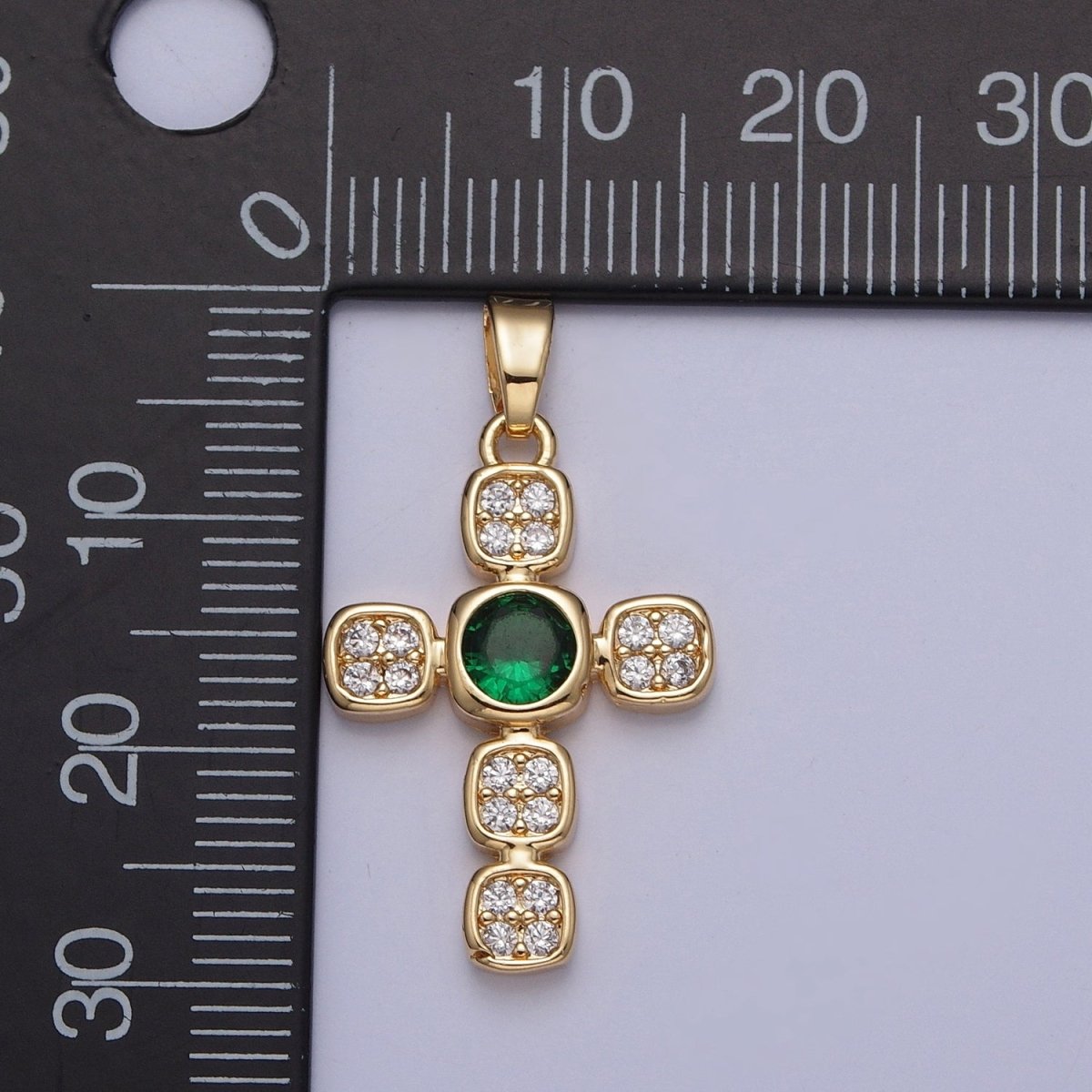 Dainty Micro Pave Religious Pendant with Green/Clear Cubic Zirconia X-313 X-314 - DLUXCA