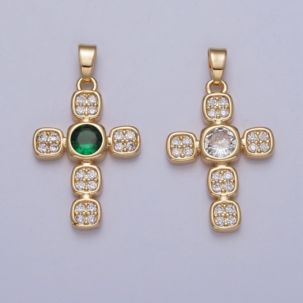 Dainty Micro Pave Religious Pendant with Green/Clear Cubic Zirconia X-313 X-314 - DLUXCA