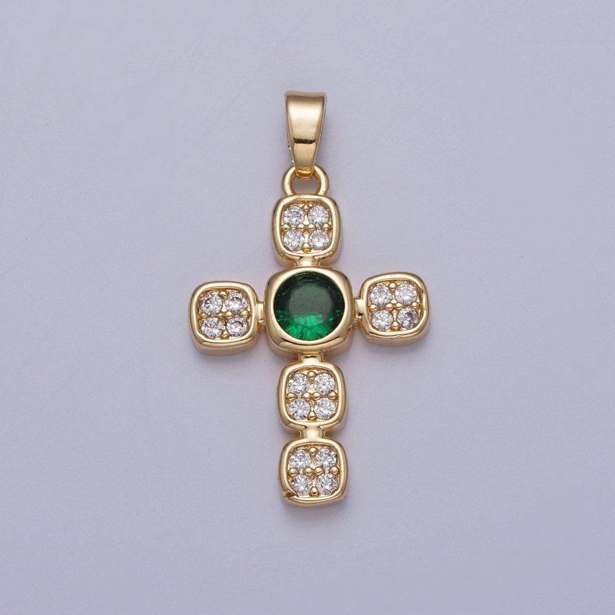 Dainty Micro Pave Religious Pendant with Green/Clear Cubic Zirconia X-313 X-314 - DLUXCA