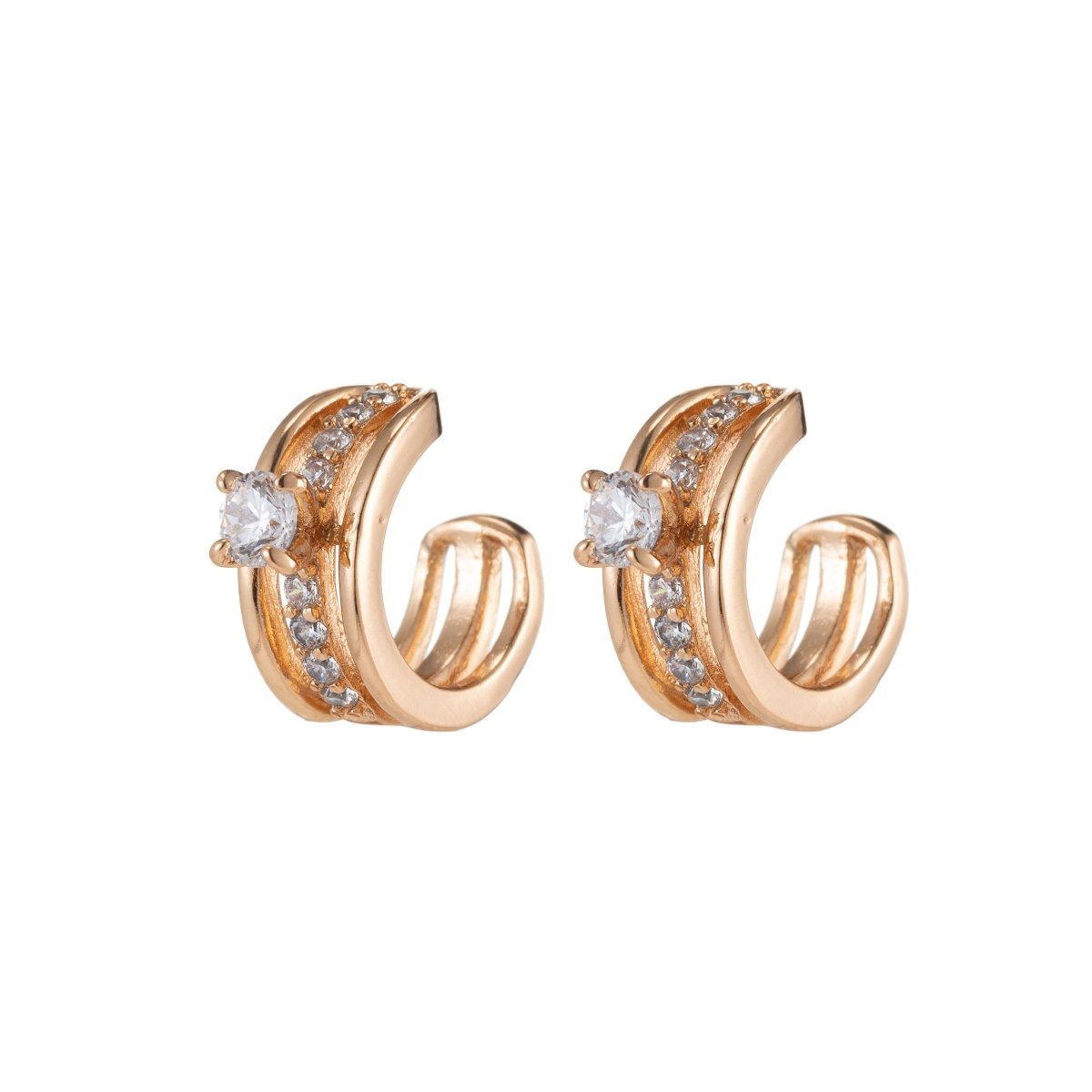 Dainty Micro pave & Round Cubic CZ Conch Ear Cuff Earrings in Gold filled, EARCUFF-6 - DLUXCA