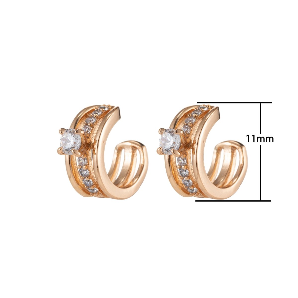 Dainty Micro pave & Round Cubic CZ Conch Ear Cuff Earrings in Gold filled, EARCUFF-6 - DLUXCA