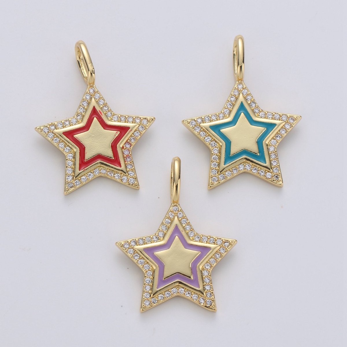 Dainty Micro Pave Star Charm 14K Gold Filled Star Pendant Enamel Star Charm for Bracelet, Necklace, Earring Component D-107 TO D-109 - DLUXCA
