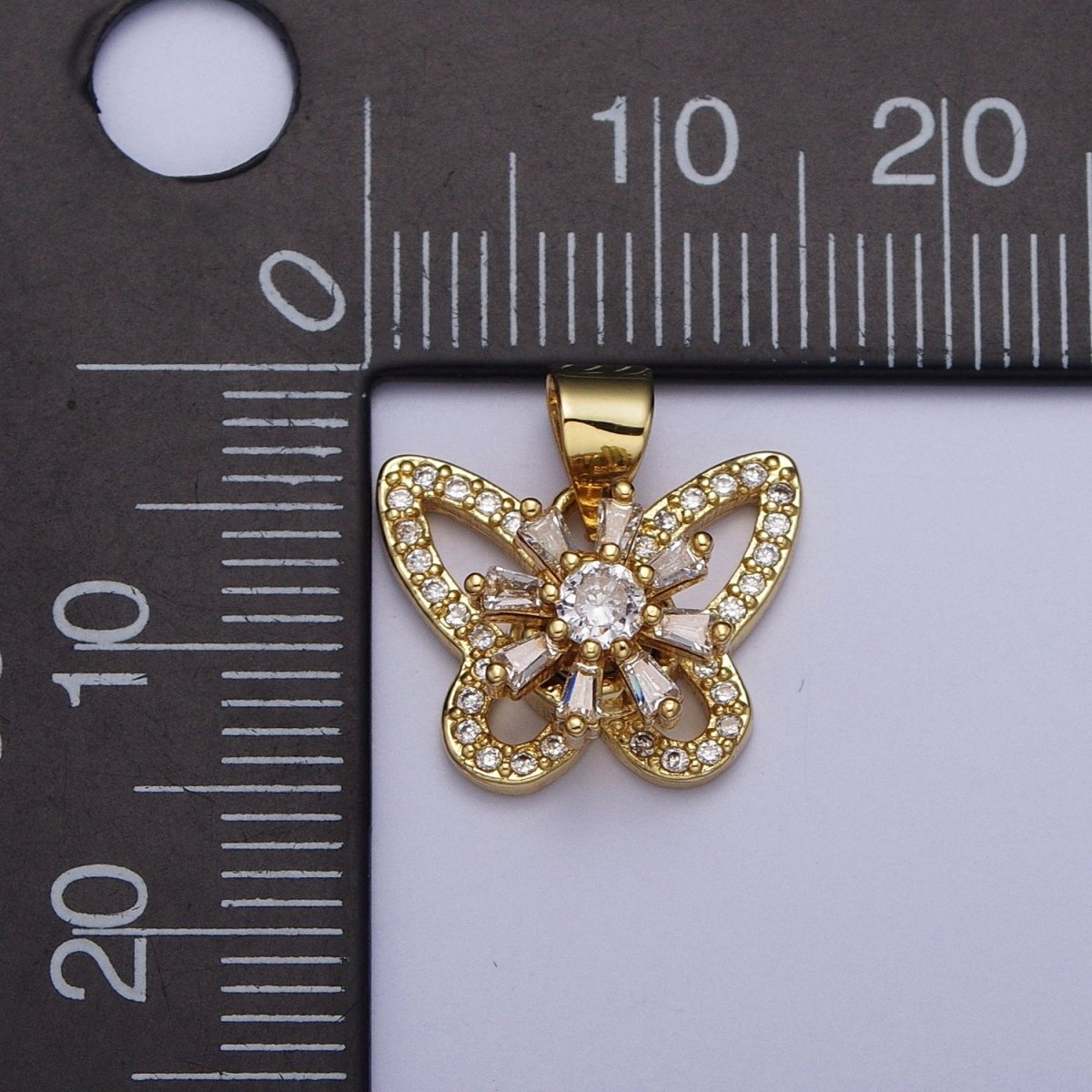 Dainty Micro Paved Butterfly Insect Pendant, Baguette Clear Cubic Zirconia Flower Mariposa Pendant For Jewelry Making | X-474 - DLUXCA