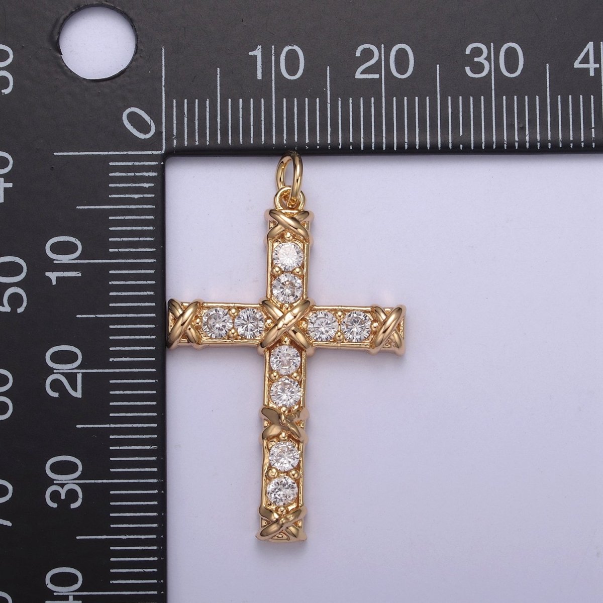 Dainty Micro paved Cross Charm in 16k Gold Filled Pendant for Religious Jewelry Making N-357 - DLUXCA