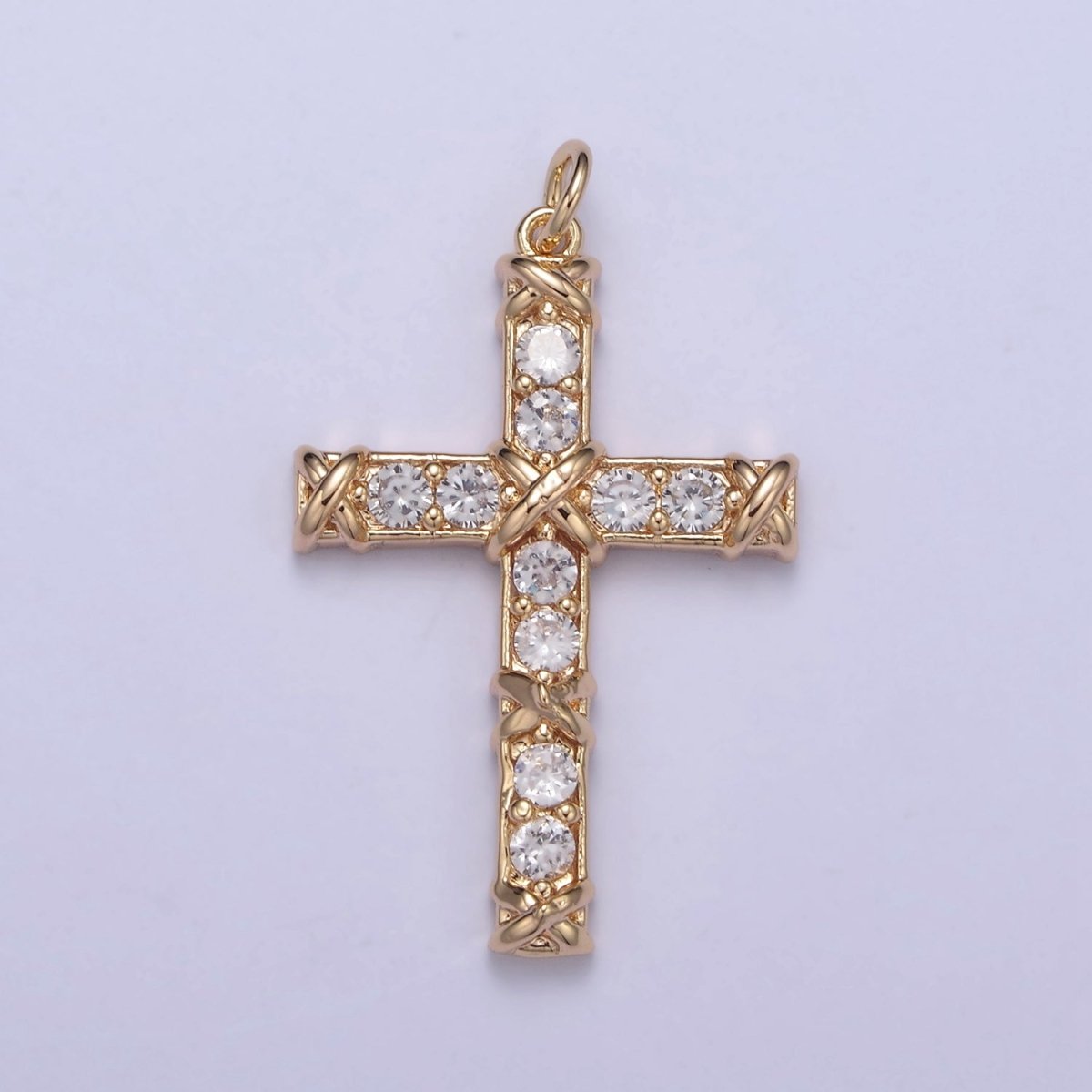 Dainty Micro paved Cross Charm in 16k Gold Filled Pendant for Religious Jewelry Making N-357 - DLUXCA