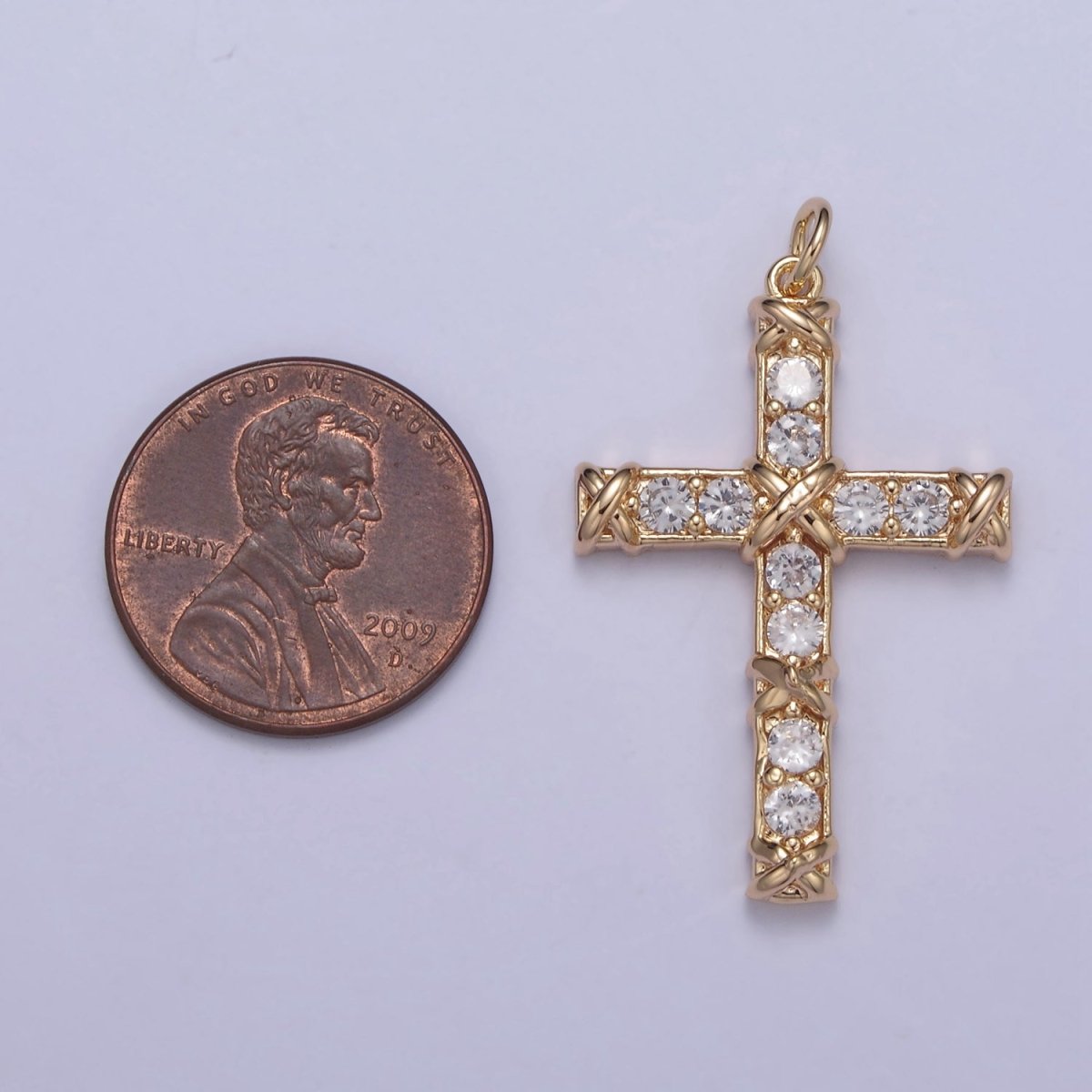 Dainty Micro paved Cross Charm in 16k Gold Filled Pendant for Religious Jewelry Making N-357 - DLUXCA