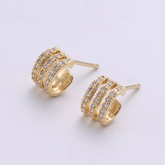 Dainty Mini Ear Huggie Hoop Earrings, Gold filled earring - micro pave cz cartilage hoops Micro Pave Earring gift for her K-404 - DLUXCA