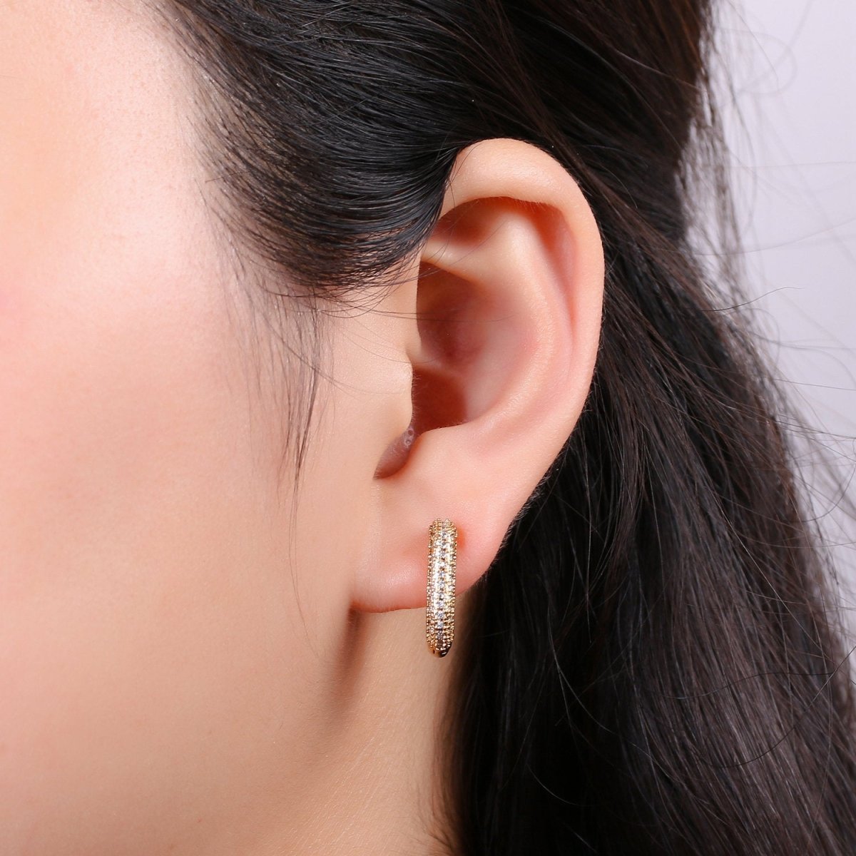 Dainty Mini Ear Huggie Hoop Earrings, GOLD SILVER micro pave cz cartilage hoops for everyday wear earring for girl Geometric Jewelry K-396 - DLUXCA