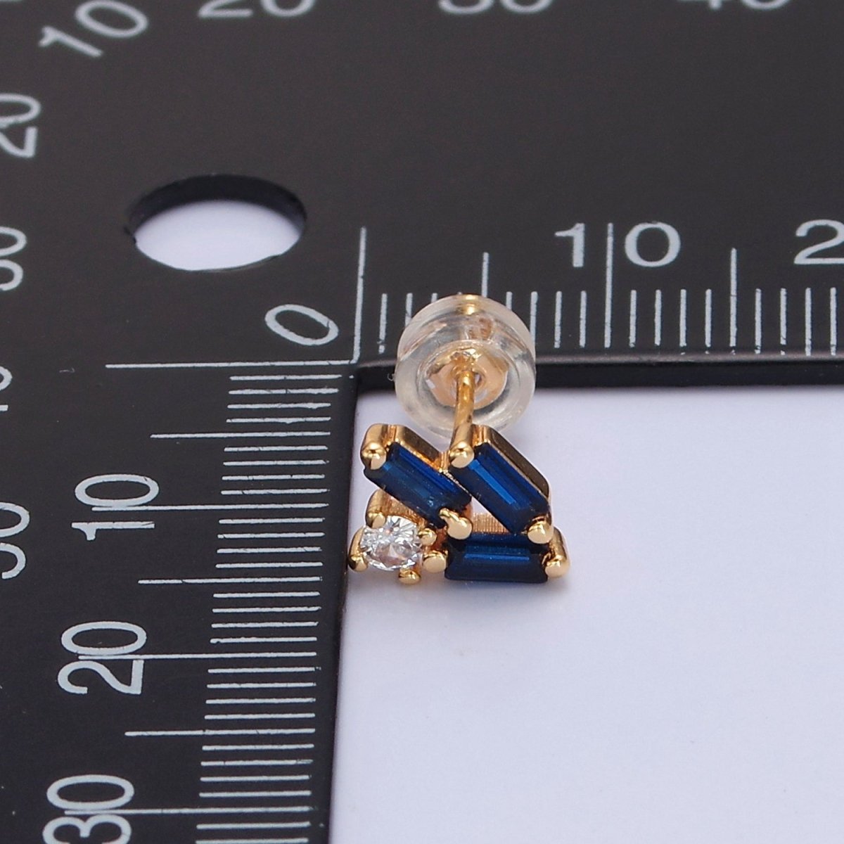 Dainty Mini Sapphire Blue Cz Baguette Stud Earring T-383 - DLUXCA