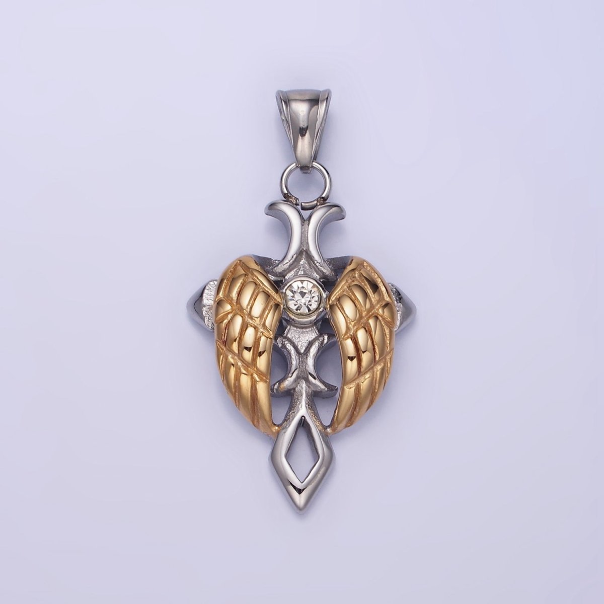 Dainty Mixed Metal Gold Winged Cross Pendant Stainless Steel Angel Wing Charm P1202 - DLUXCA