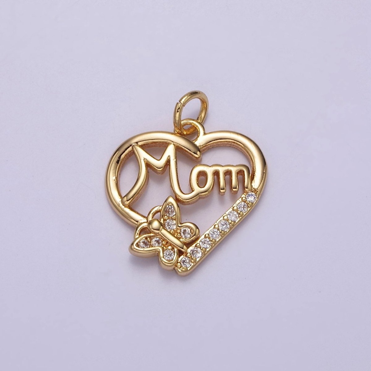 Dainty Mom Charm Pendant, Mother's Day Charms Pendants, Mom Heart, 18k Gold Filled Charm Micro Pave Mom Charm Dangle Pendant E-711 - DLUXCA