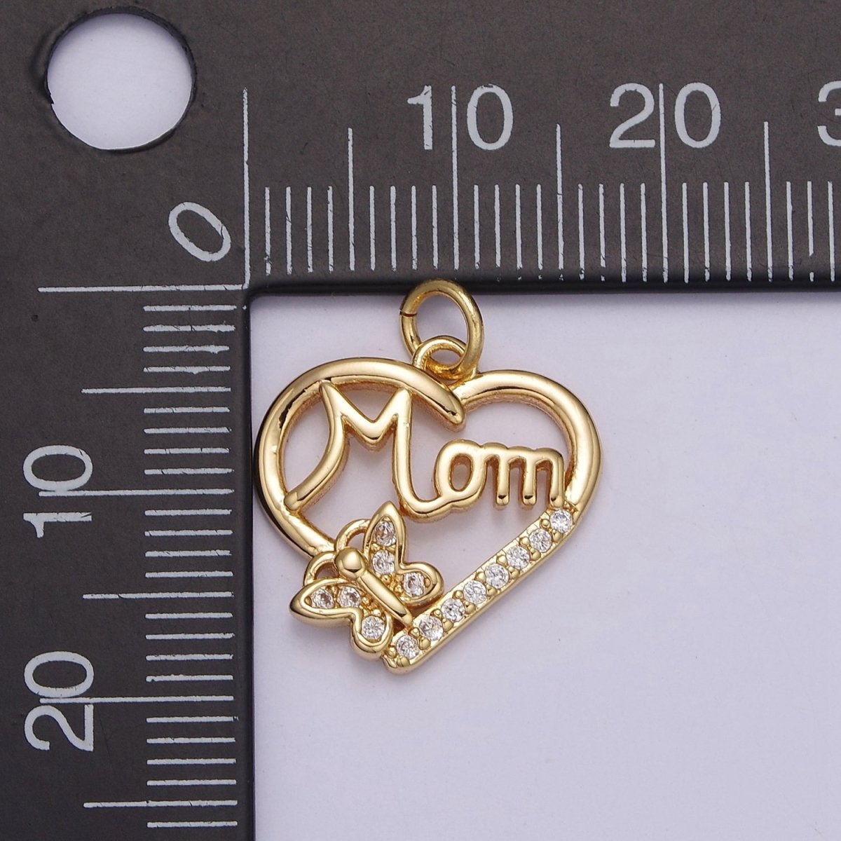 Dainty Mom Charm Pendant, Mother's Day Charms Pendants, Mom Heart, 18k Gold Filled Charm Micro Pave Mom Charm Dangle Pendant E-711 - DLUXCA