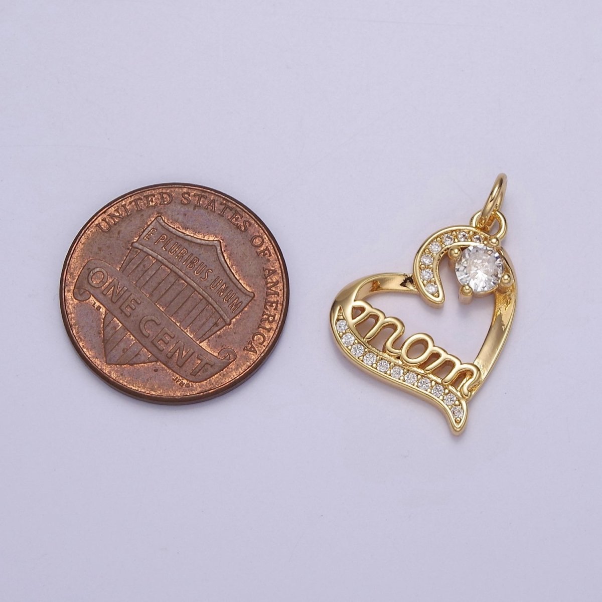 Dainty Mom Charm Pendant, Mother's Day Charms Pendants, Mom Heart, 18k Gold Filled Charm Micro Pave Mom Charm Dangle Pendant E-712 - DLUXCA