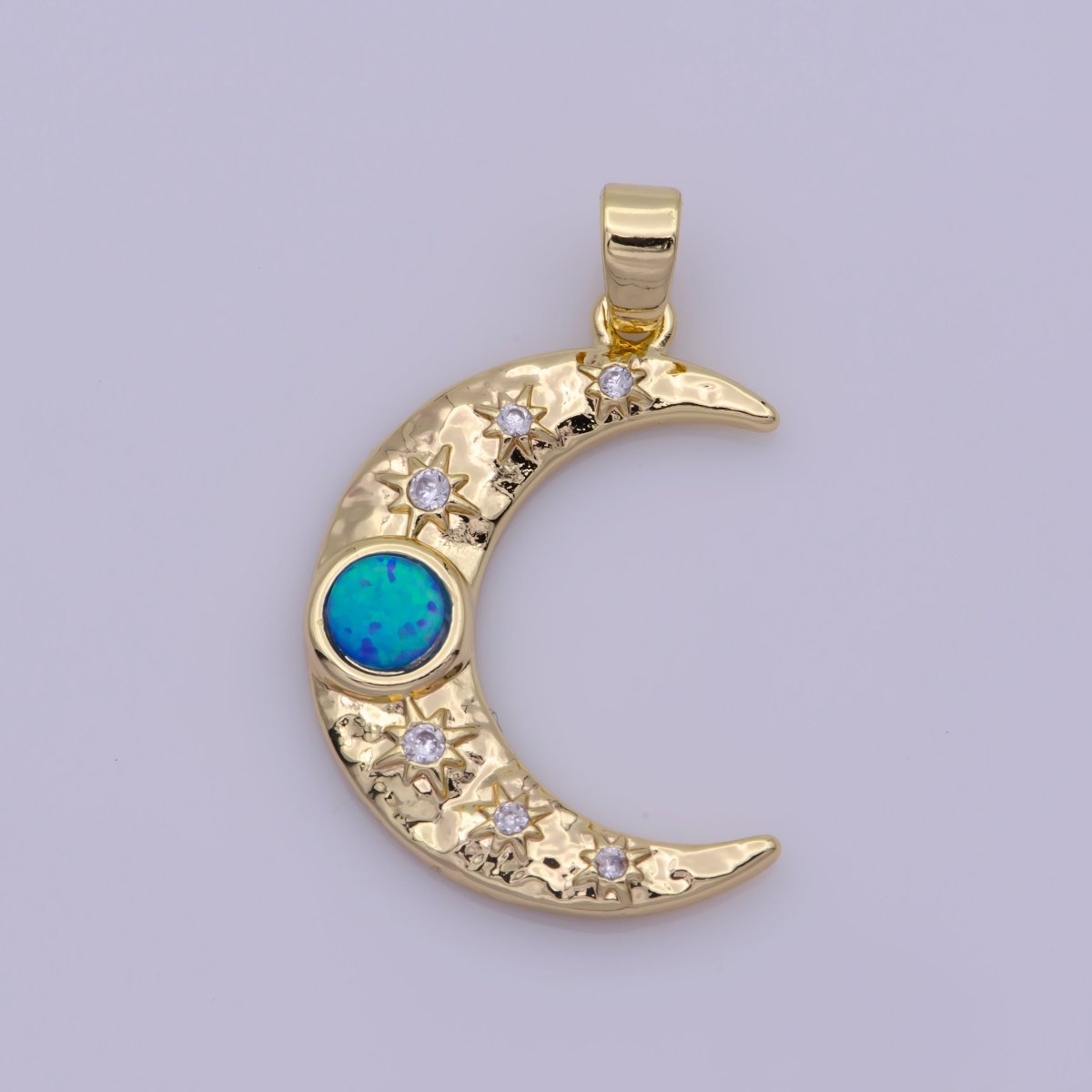 Dainty Moon Pendant Gold Moon with Opal Stone Pendant Necklace, Celestial Jewelry Opal Stone Necklace Star Charm N-493 N-494 - DLUXCA