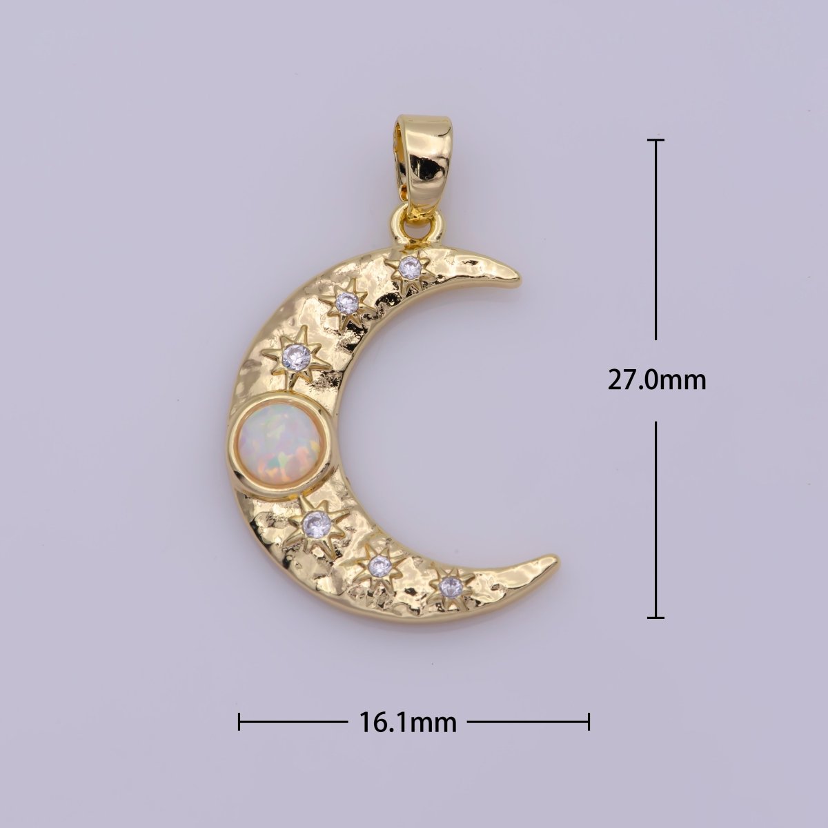 Dainty Moon Pendant Gold Moon with Opal Stone Pendant Necklace, Celestial Jewelry Opal Stone Necklace Star Charm N-493 N-494 - DLUXCA