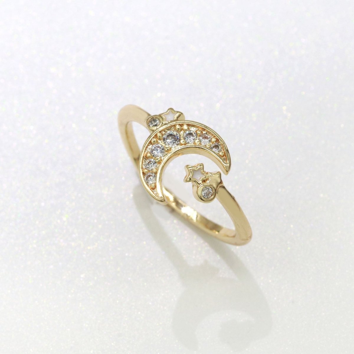 Dainty Moon Ring Open Adjustable Star Gold Celestial Jewelry O-878 O-879 - DLUXCA