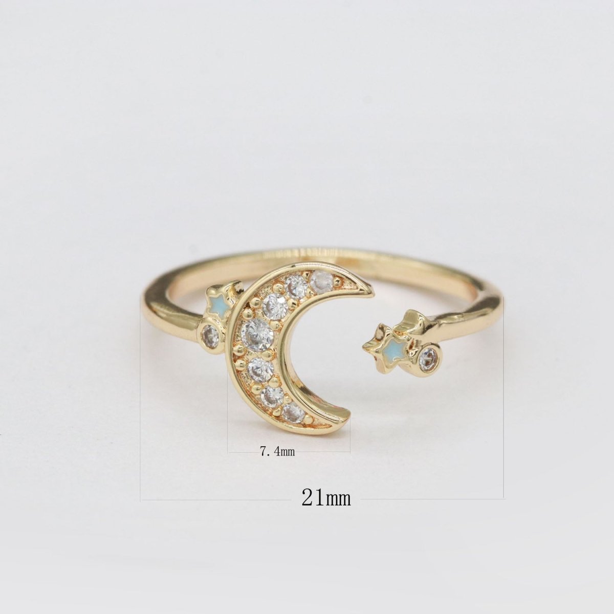 Dainty Moon Ring Open Adjustable Star Gold Celestial Jewelry O-878 O-879 - DLUXCA