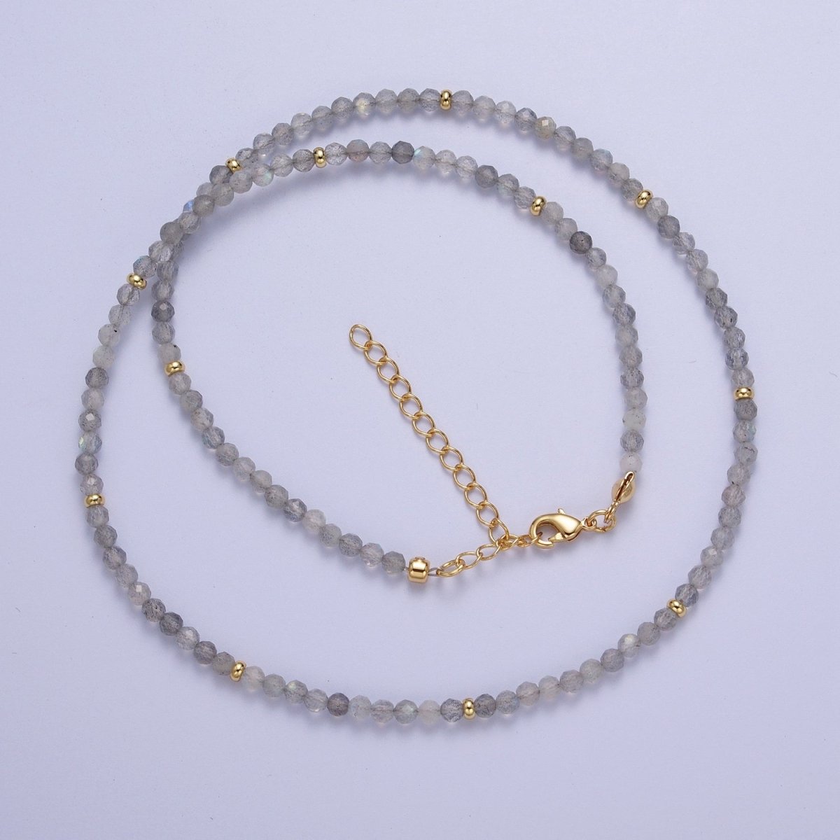 Dainty Moonstone Beaded Necklace Ready to Wear 17.5 inch + 1.5 Inch extender | WA-1194 Clearance Pricing - DLUXCA