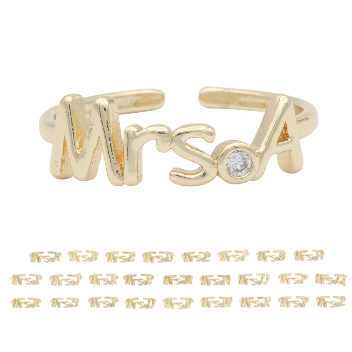Dainty Mrs Ring Gold Letter Minimalist Initial Name Ring Adjustable Engagement Gift O-927 ~ O-952 - DLUXCA