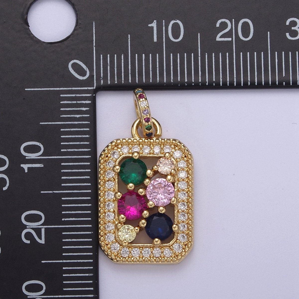 Dainty Multi Color Cz Tag Charm Rainbow Cubic Zirconia Pendant for Minimalist Jewelry N-418 - DLUXCA