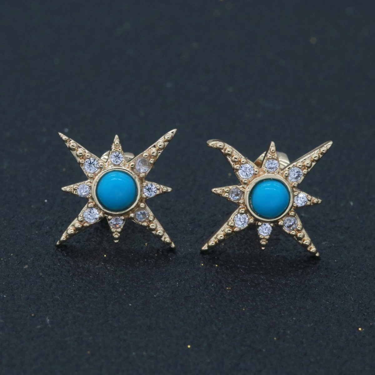 Dainty North Star Stud Cubic Zirconia Turquoise stud earrings Dainty Gold Stud earring T-128 - DLUXCA