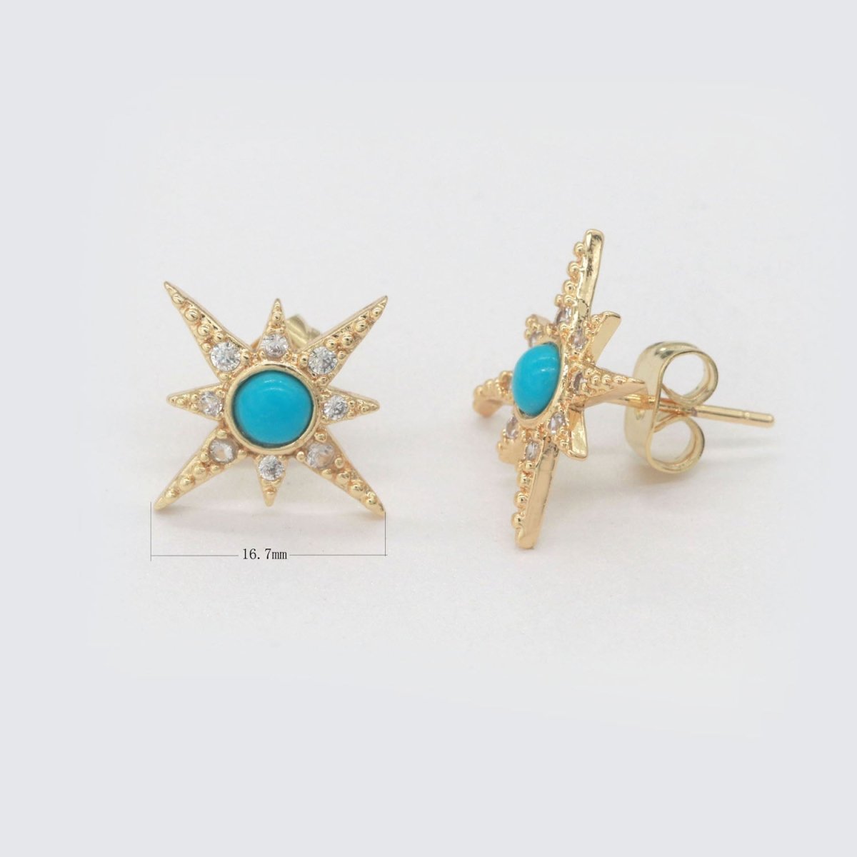 Dainty North Star Stud Cubic Zirconia Turquoise stud earrings Dainty Gold Stud earring T-128 - DLUXCA