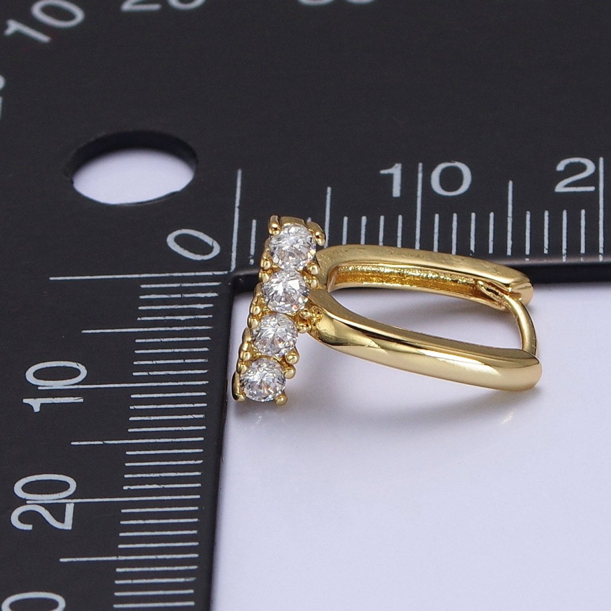 Dainty Oblong Rectangle Hoop Earring, Gold U Shape Huggie Hoop CZ Earrings AB192 - DLUXCA