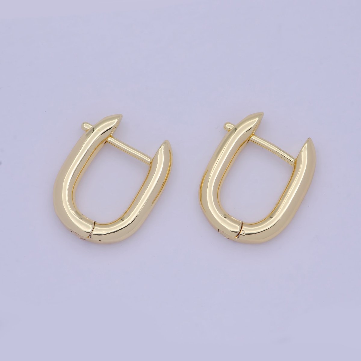Dainty Oblong Rectangle Hoop Earring, Gold U Shape Huggie Hoop Minimalist Jewelry V-368 - DLUXCA