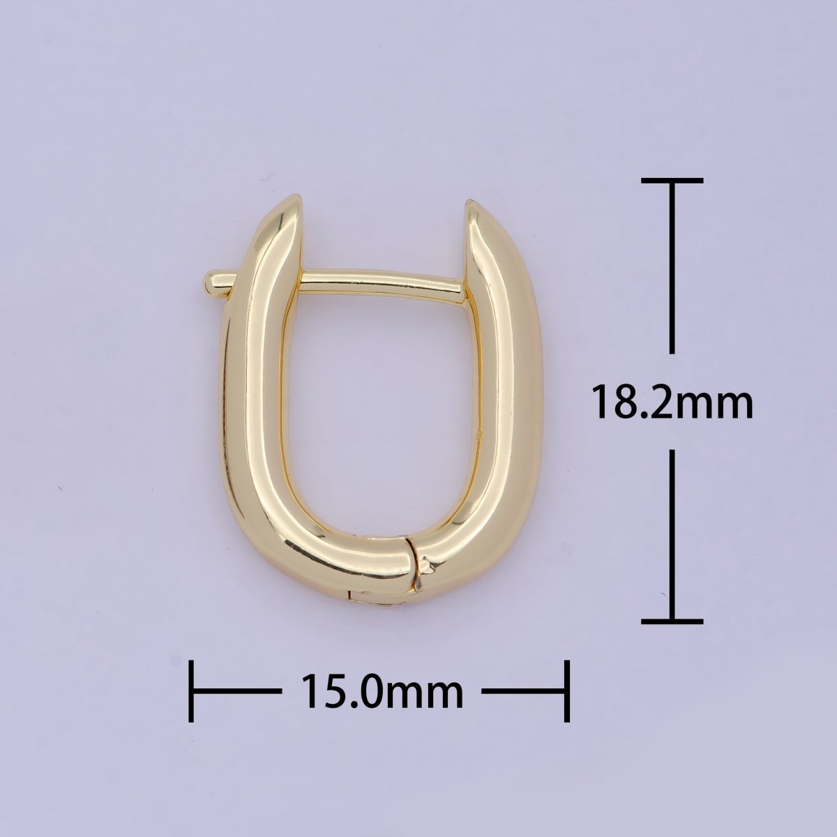 Dainty Oblong Rectangle Hoop Earring, Gold U Shape Huggie Hoop Minimalist Jewelry V-368 - DLUXCA