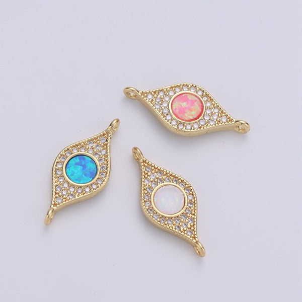 Dainty Opal Bracelet Connector Gold Evil Eye Charm 14k Gold