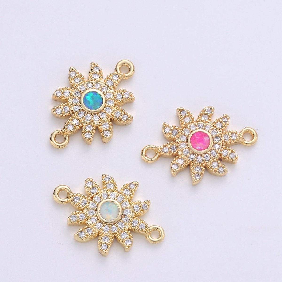 Dainty Opal Bracelet Connector Gold Sun Charm 18k Gold Fill Sunburst Charm Connector for Bracelet Necklace Earring Charm Component F-497 F-498 F-499 - DLUXCA
