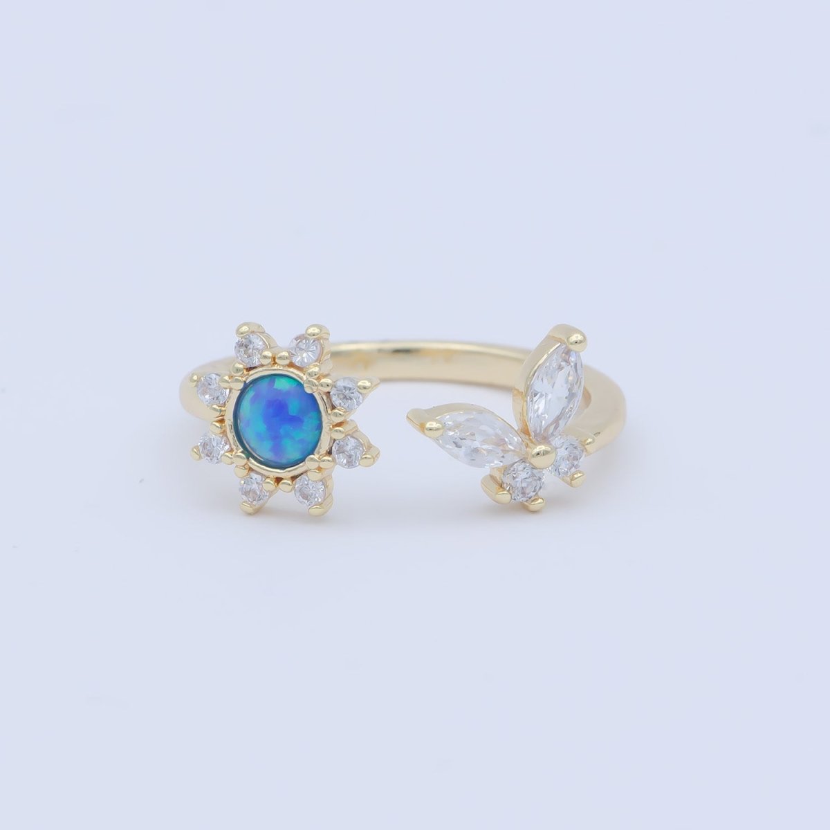 Dainty Opal Butterfly Ring Blue Clear Opal Mini Gold Filled Adjustable Ring O-482 O-483 - DLUXCA
