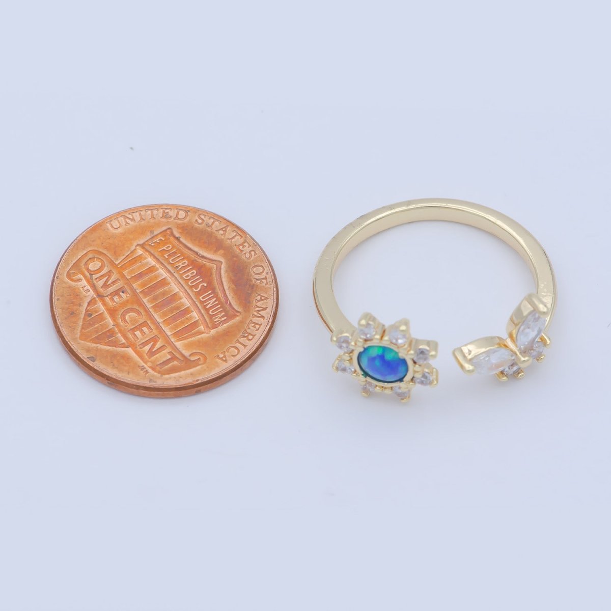 Dainty Opal Butterfly Ring Blue Clear Opal Mini Gold Filled Adjustable Ring O-482 O-483 - DLUXCA