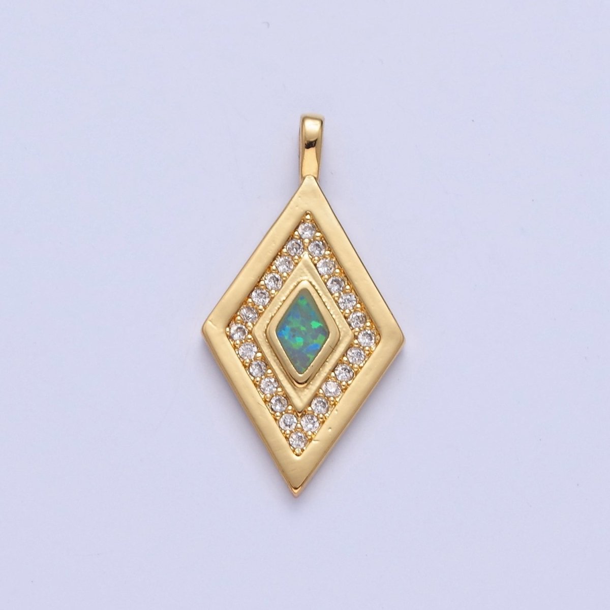 Dainty Opal Rhombus Charm Micro Pave Geometric Pendant I-237 I-241 I-249 I-254 - DLUXCA